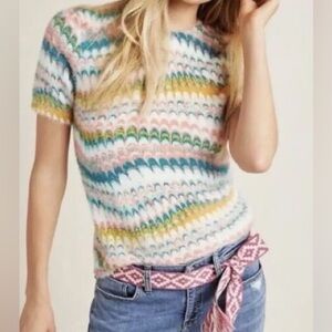 Anthropologie Pastel Marbled Fuzzy Sweater Top - 3X
